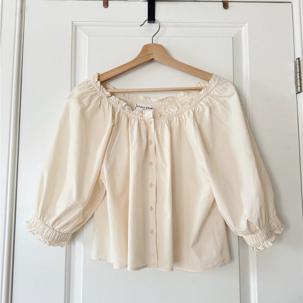 Apiece Apart • Casa Organic Cotton Top Button-Front Puff Sleeve Blouse